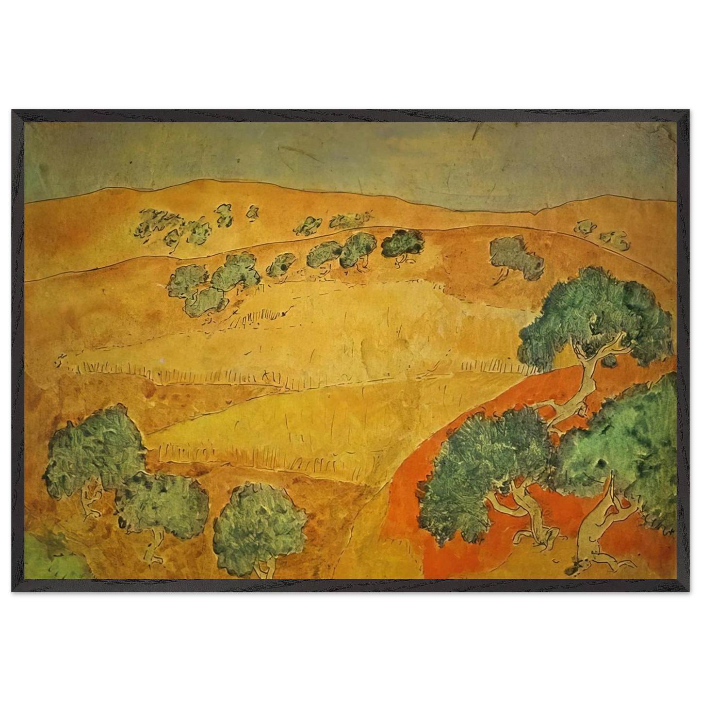 Summer landscape - Pablo Picasso 70x100 cm / 28x40 inches Framed Art Print – Black Wooden Frame