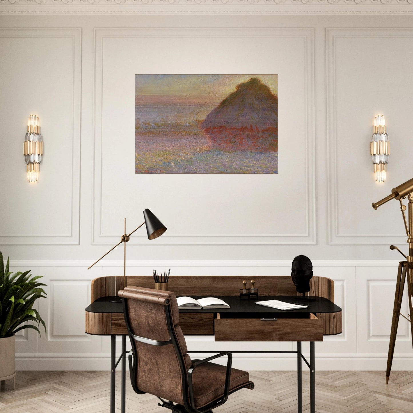 Grainstack Sunset - claude monet Brushed Aluminum Print - 70x100 cm / 28x40 inches | claude monet Aluminum Print | claude monet Prints