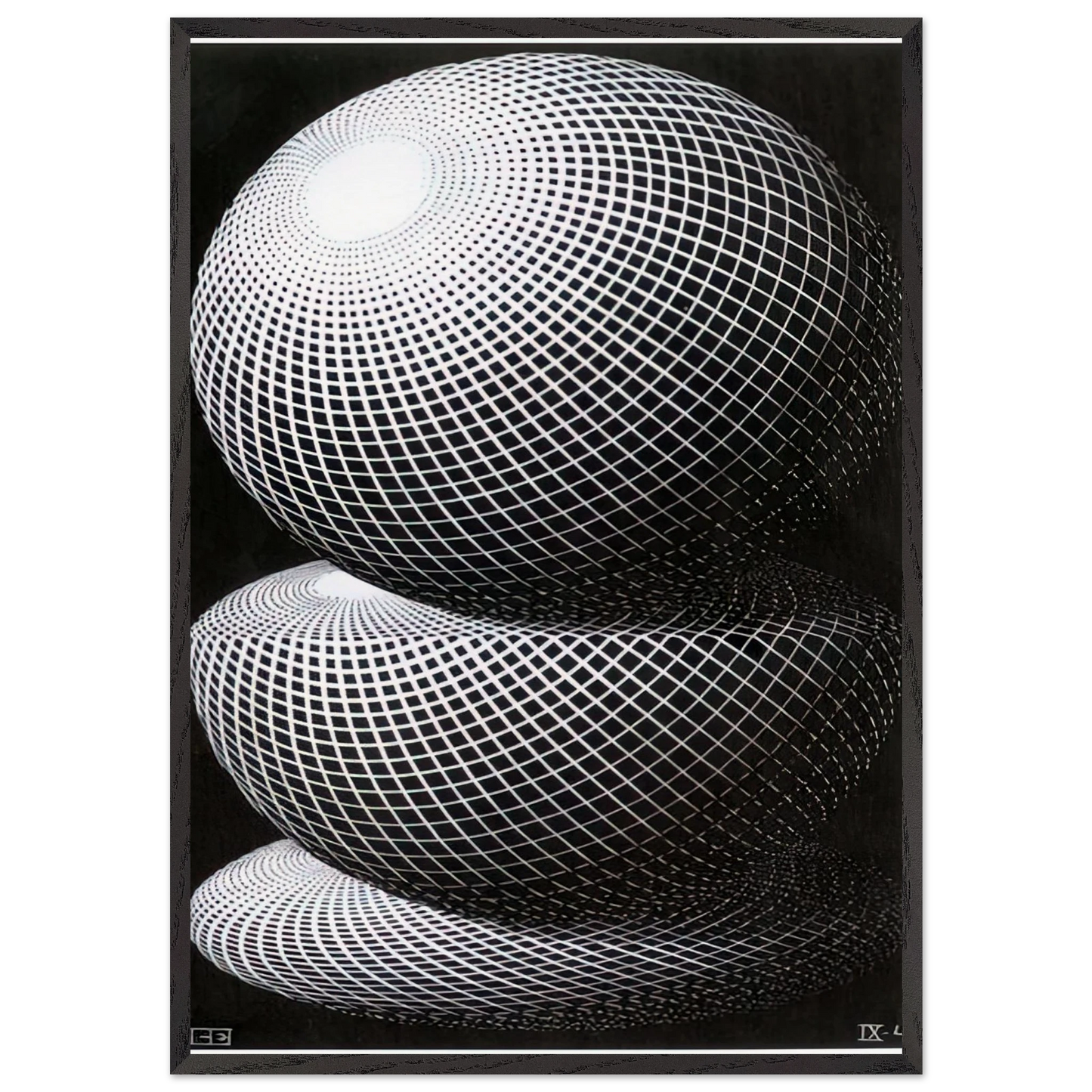 THREE SPHERES I SCHEME - MC Escher 70x100 cm / 28x40 inches Framed Art Print – Black Wooden Frame | Maurits Cornelis Escher Prints