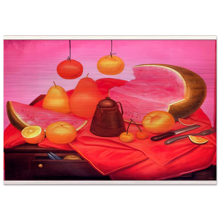 STILL LIFE WITH WATERMELON 1 - Fernando Botero Brushed Aluminum Print - 70x100 cm / 28x40 inches | Fernando Botero Aluminum Print | Fernando Botero Prints