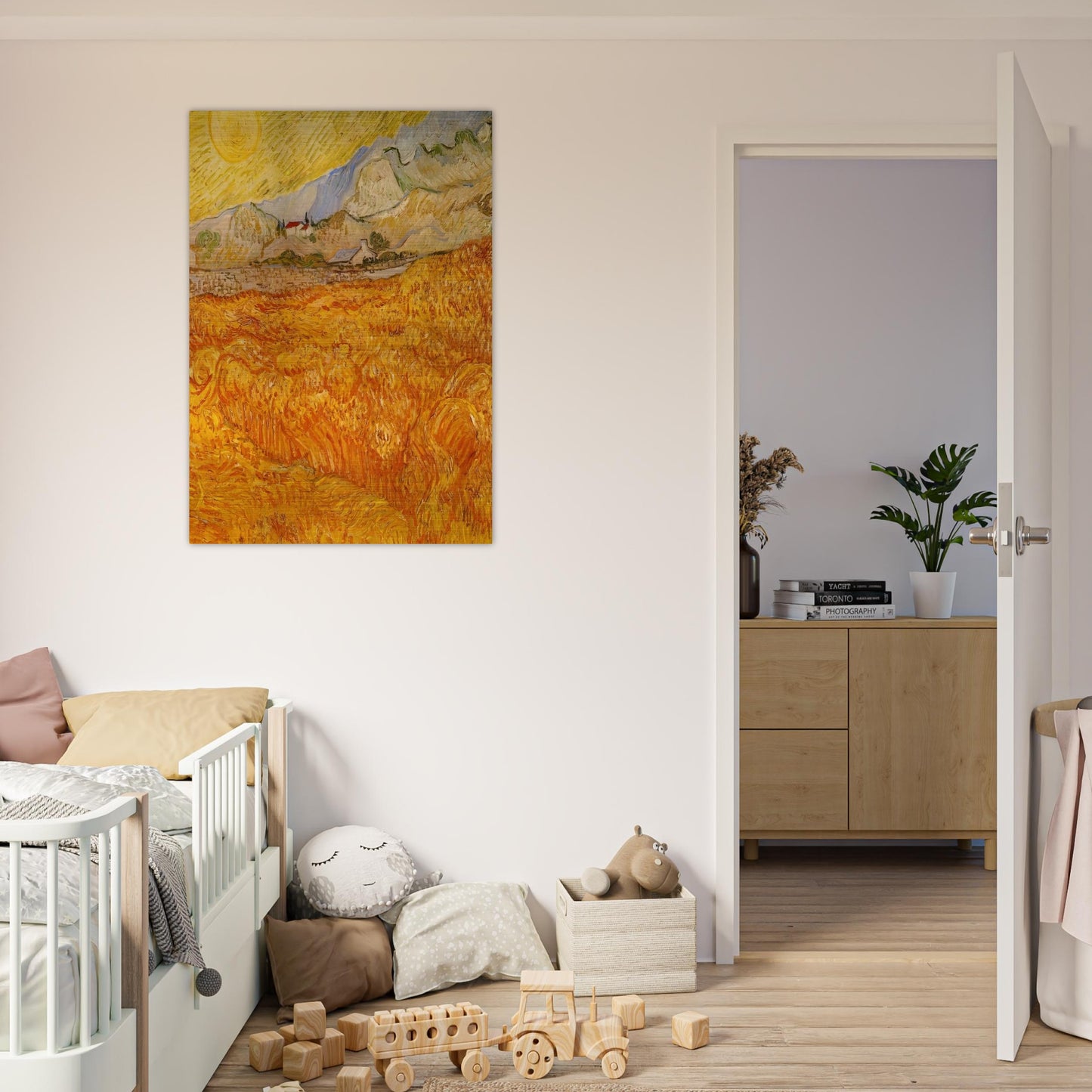 Wheat Field behind Saint Paul Hospital with a Reaper - Vincent van Gogh Brushed Aluminum Print - 70x100 cm / 28x40 inches | Vincent van Gogh Aluminum Print | Vincent van Gogh Prints