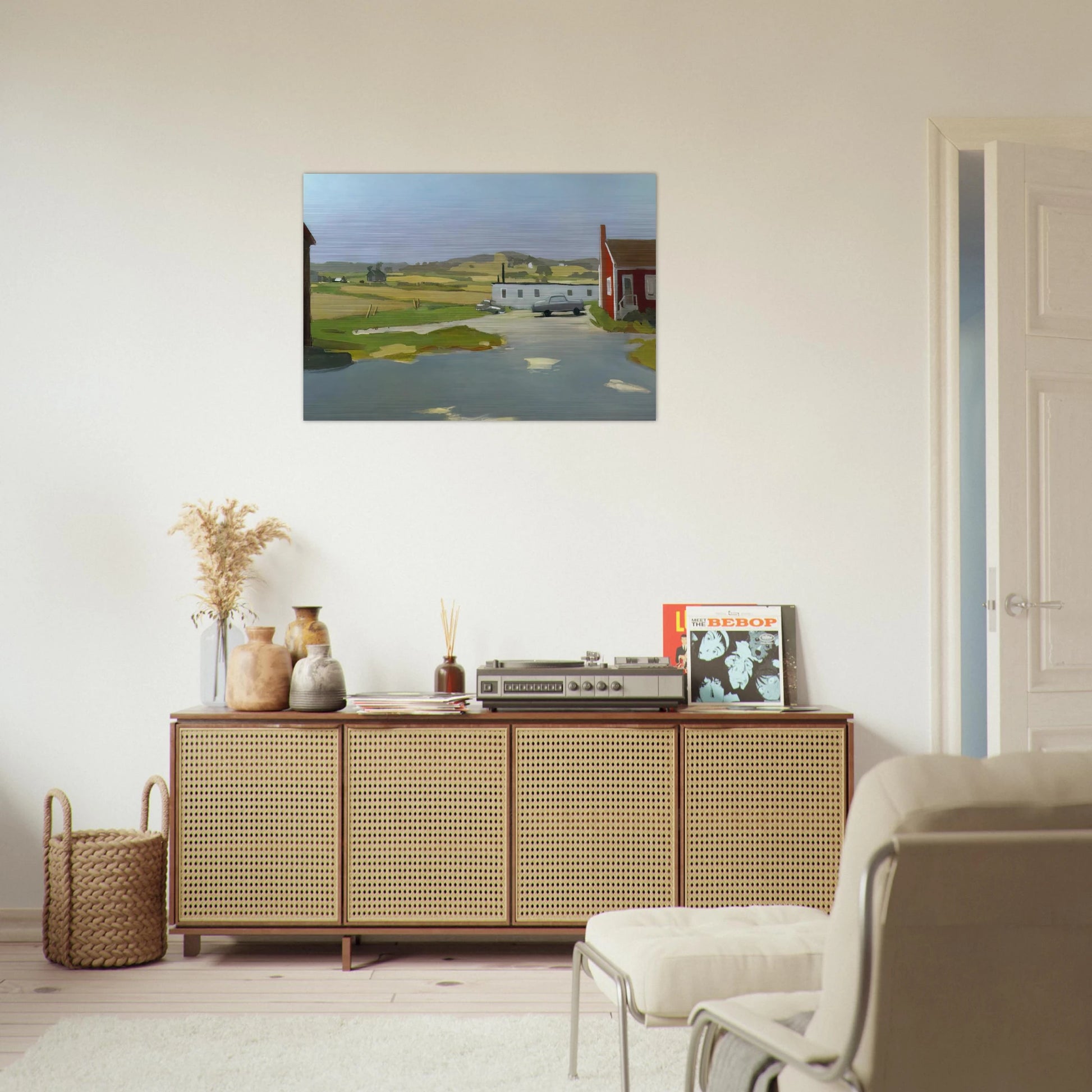 LONG ISLAND LANDSCAPE WITH RED BUILDING 1962 - Fairfield Porter Brushed Aluminum Print - 70x100 cm / 28x40 inches | Fairfield Porter Aluminum Print | Fairfield Porter Prints