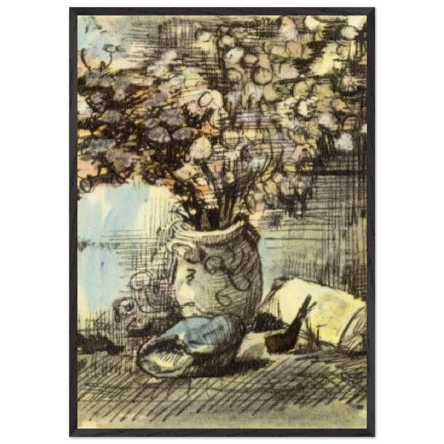 Honesty in a Vase - Vincent van Gogh 70x100 cm / 28x40 inches Framed Art Print – Black Wooden Frame