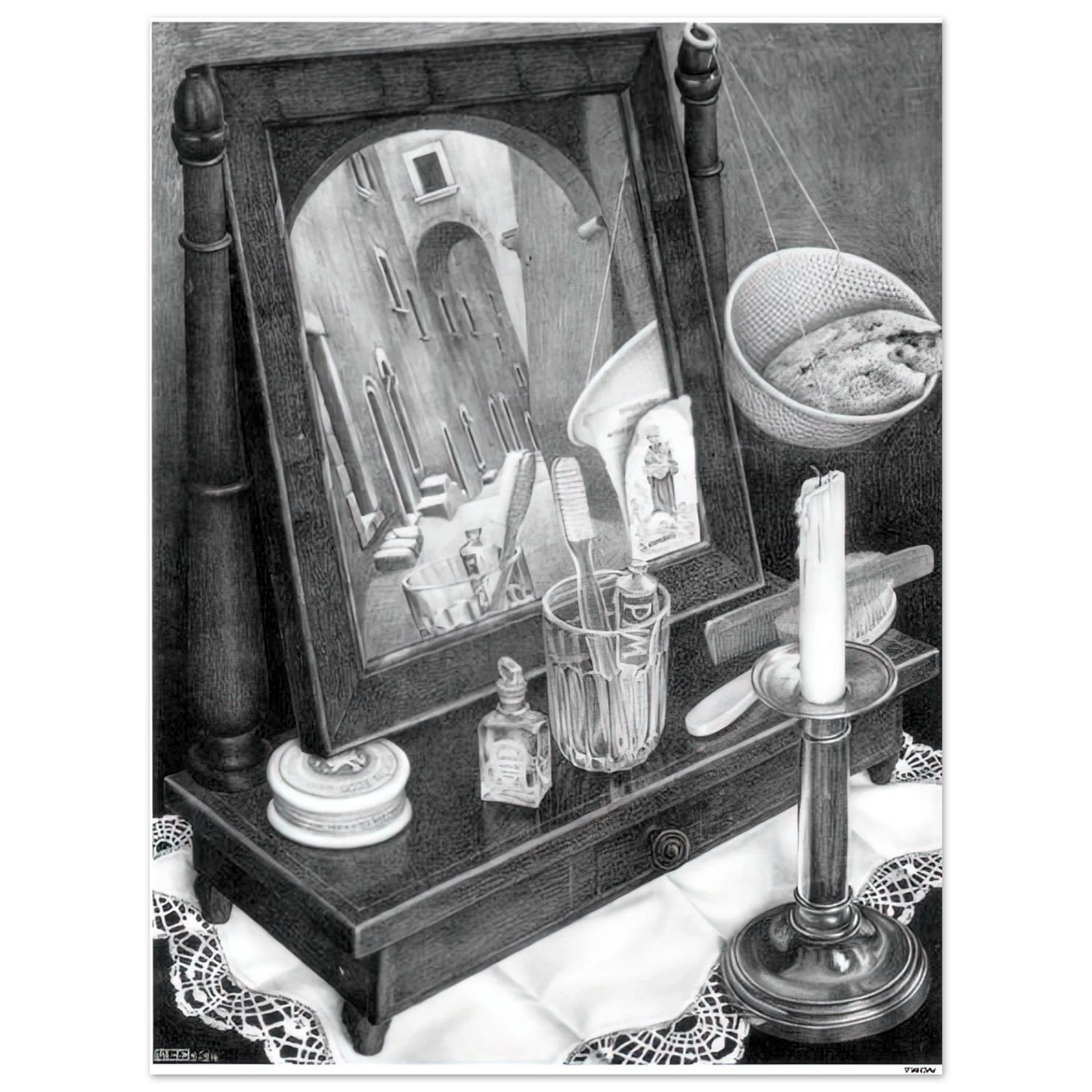 MC Escher - CANDLE MIRROR Wall Art - 21x29.7 cm / 8x12" - Fine Art Poster-canvas - -