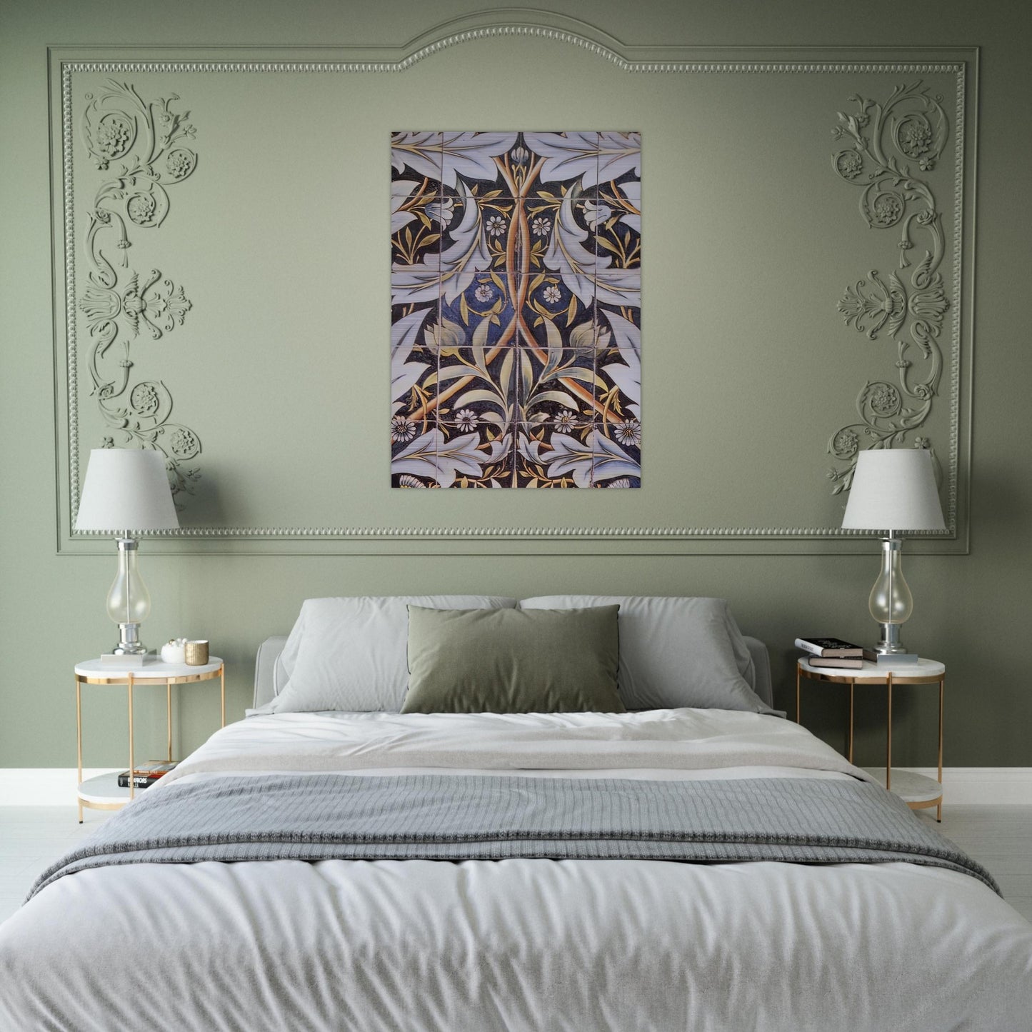 PANEL OF CERAMIC TILES DESIGNED BY MORRIS AND PRODUCED BY WILLIAM DE MORGAN 1876 - William Morris Brushed Aluminum Print - 70x100 cm / 28x40 inches | William Morris Aluminum Print | William Morris Prints