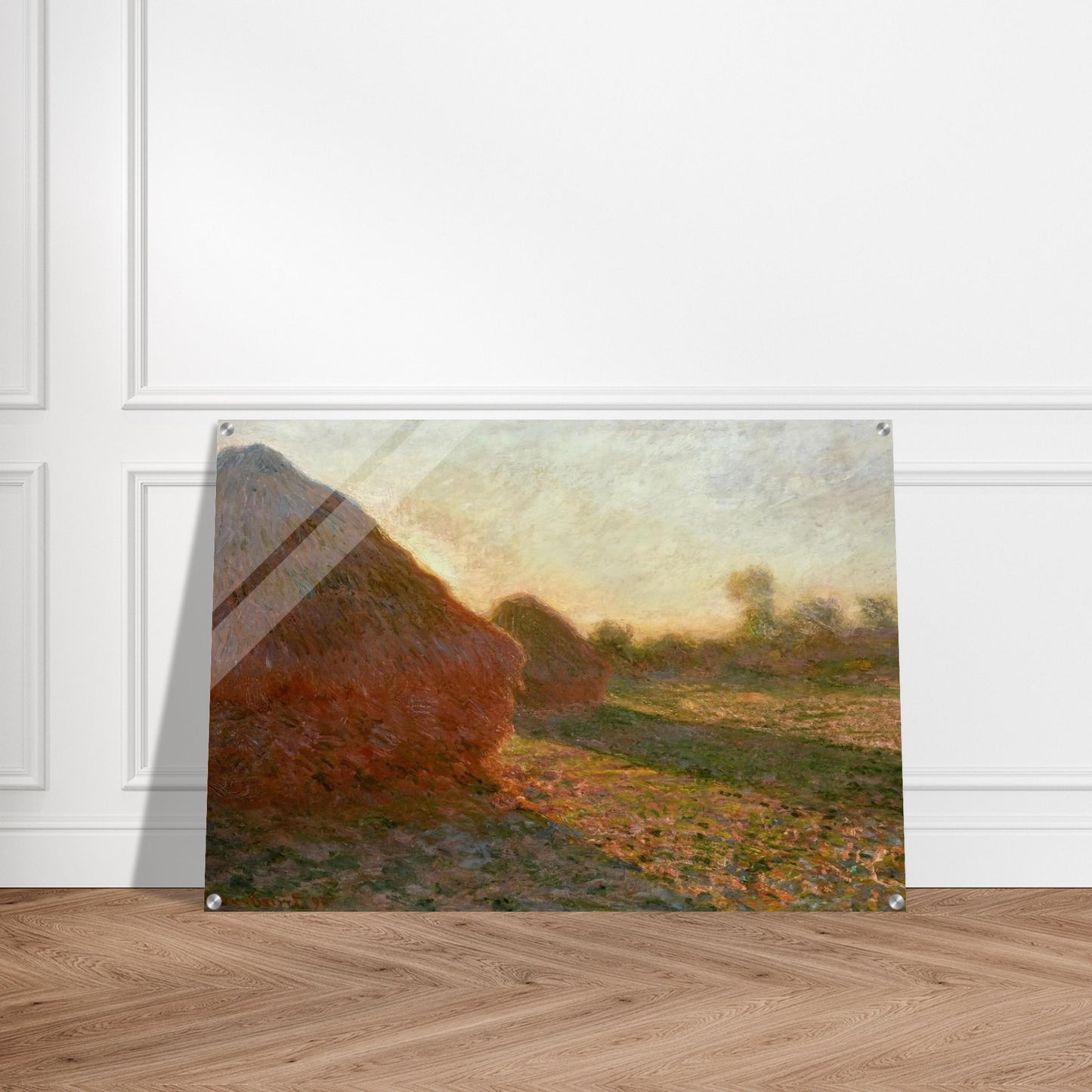 Haystacks, Last Sunrays - claude monet Acrylic Print - 70x100 cm / 28x40″ inches | claude monet Wall Art | claude monet Prints