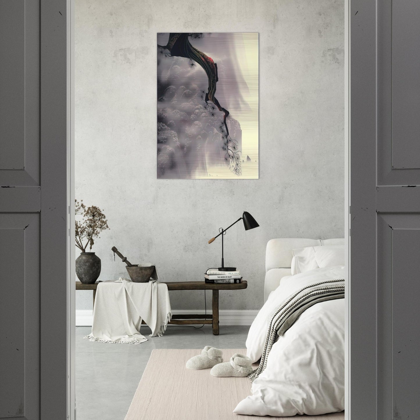 Through the Fog - Eyvind Earle Brushed Aluminum Print - 70x100 cm / 28x40 inches | Eyvind Earle Aluminum Print | Eyvind Earle Prints