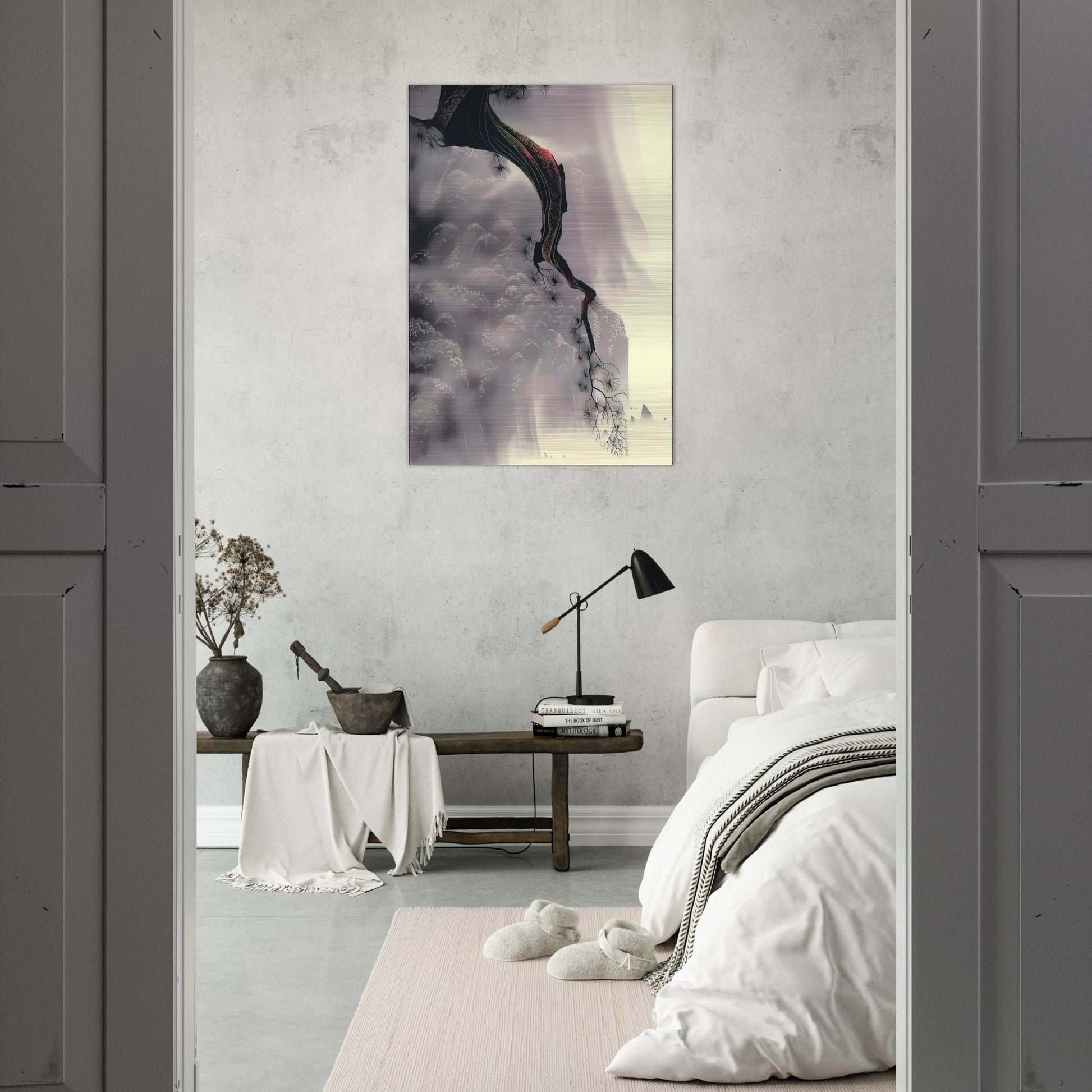 Through the Fog - Eyvind Earle Brushed Aluminum Print - 70x100 cm / 28x40 inches | Eyvind Earle Aluminum Print | Eyvind Earle Prints