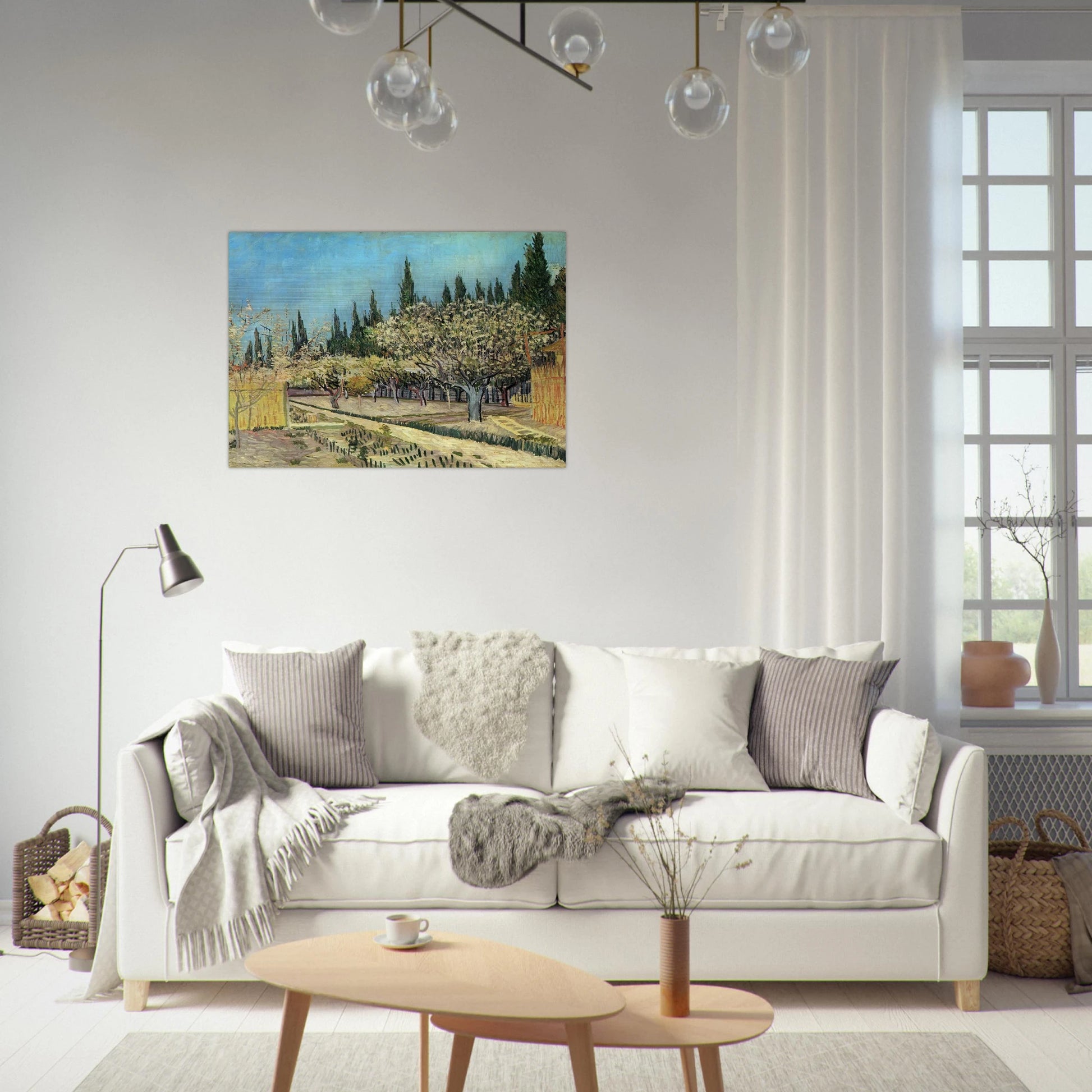 Orchard in Blossom, Bordered by Cypresses - Vincent van Gogh Brushed Aluminum Print - 70x100 cm / 28x40 inches | Vincent van Gogh Aluminum Print | Vincent van Gogh Prints