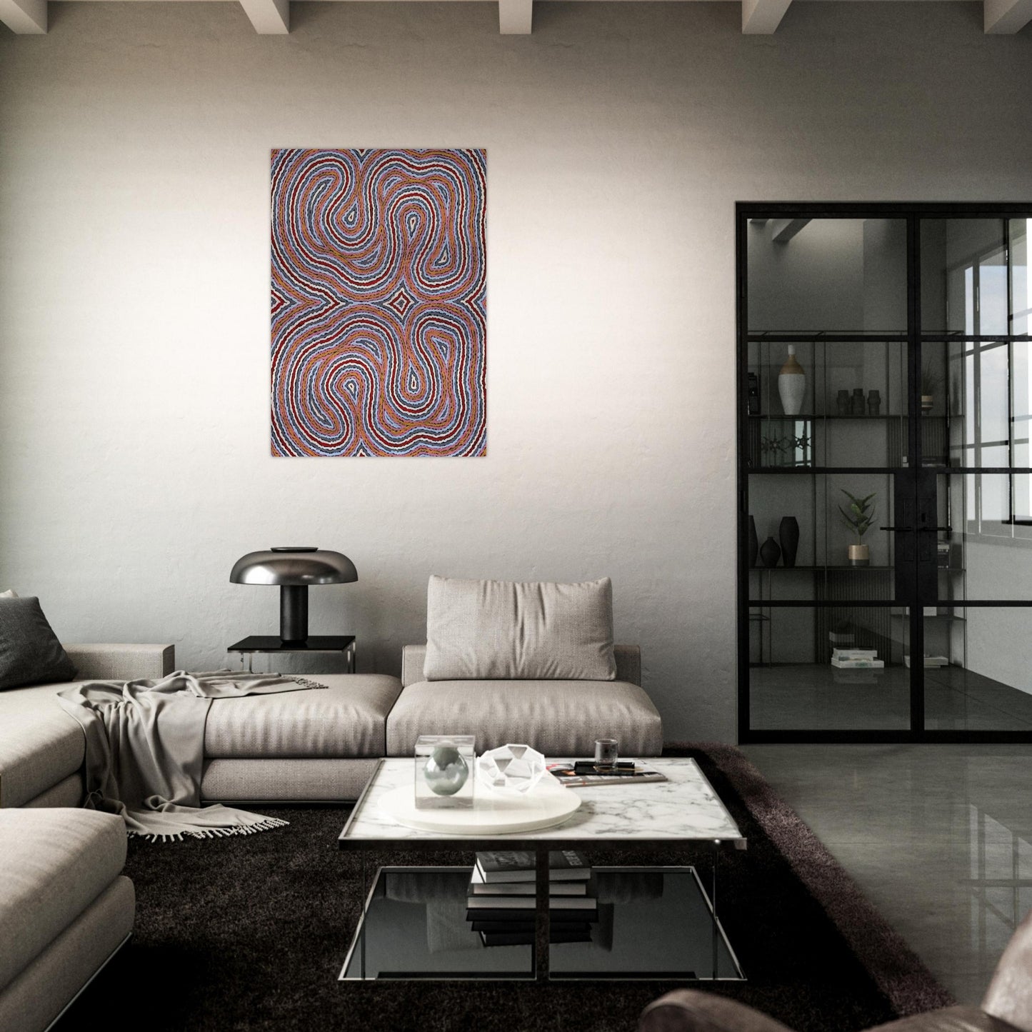 Untitled Narripi Worm Dreaming - 1996 - Clifford Possum Tjapaltjarri Brushed Aluminum Print - 70x100 cm / 28x40 inches | Clifford Possum Tjapaltjarri Aluminum Print | Clifford Possum Tjapaltjarri Prints