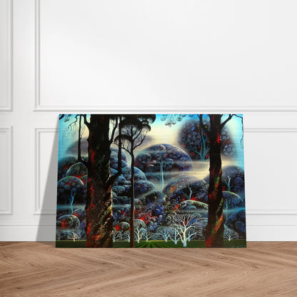 Mist in the Dark Woods - Eyvind Earle Brushed Aluminum Print - 70x100 cm / 28x40 inches | Eyvind Earle Aluminum Print | Eyvind Earle Prints