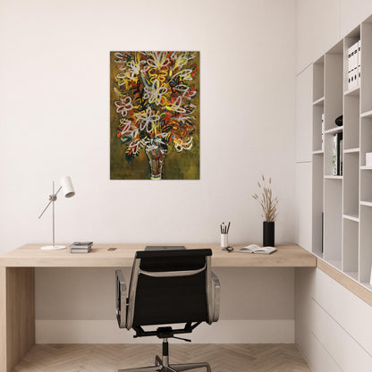 FLOWER VASE 1963 - Rene Portocarrero Brushed Aluminum Print - 70x100 cm / 28x40 inches | Rene Portocarrero Aluminum Print | Rene Portocarrero Prints