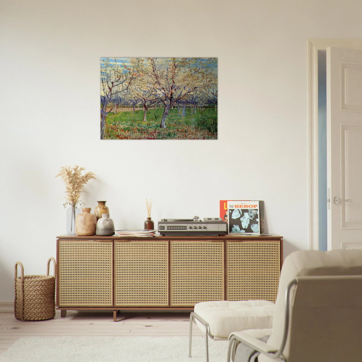 Orchard with Blossoming Apricot Trees - Vincent van Gogh Brushed Aluminum Print - 70x100 cm / 28x40 inches | Vincent van Gogh Aluminum Print | Vincent van Gogh Prints