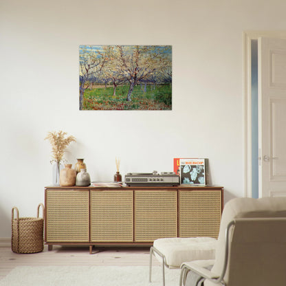 Orchard with Blossoming Apricot Trees - Vincent van Gogh Brushed Aluminum Print - 70x100 cm / 28x40 inches | Vincent van Gogh Aluminum Print | Vincent van Gogh Prints