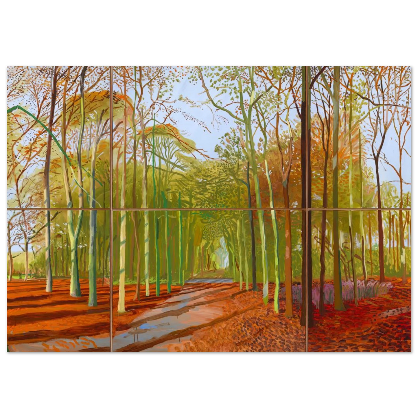 David Hockney - Woldgate Woods, 21, 23 & 29 November 2006 - 30x45 cm / 12x18 inches - Premium Wooden Framed Poster With Fine Art Paper-canvas - White frame