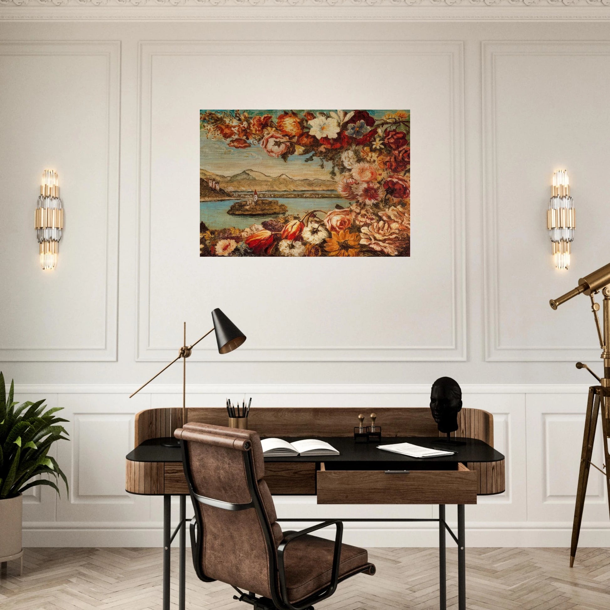ISLAND AND FLOWER GARLAND - Giorgio de Chirico Brushed Aluminum Print - 70x100 cm / 28x40 inches | Giorgio de Chirico Aluminum Print | Giorgio de Chirico Prints