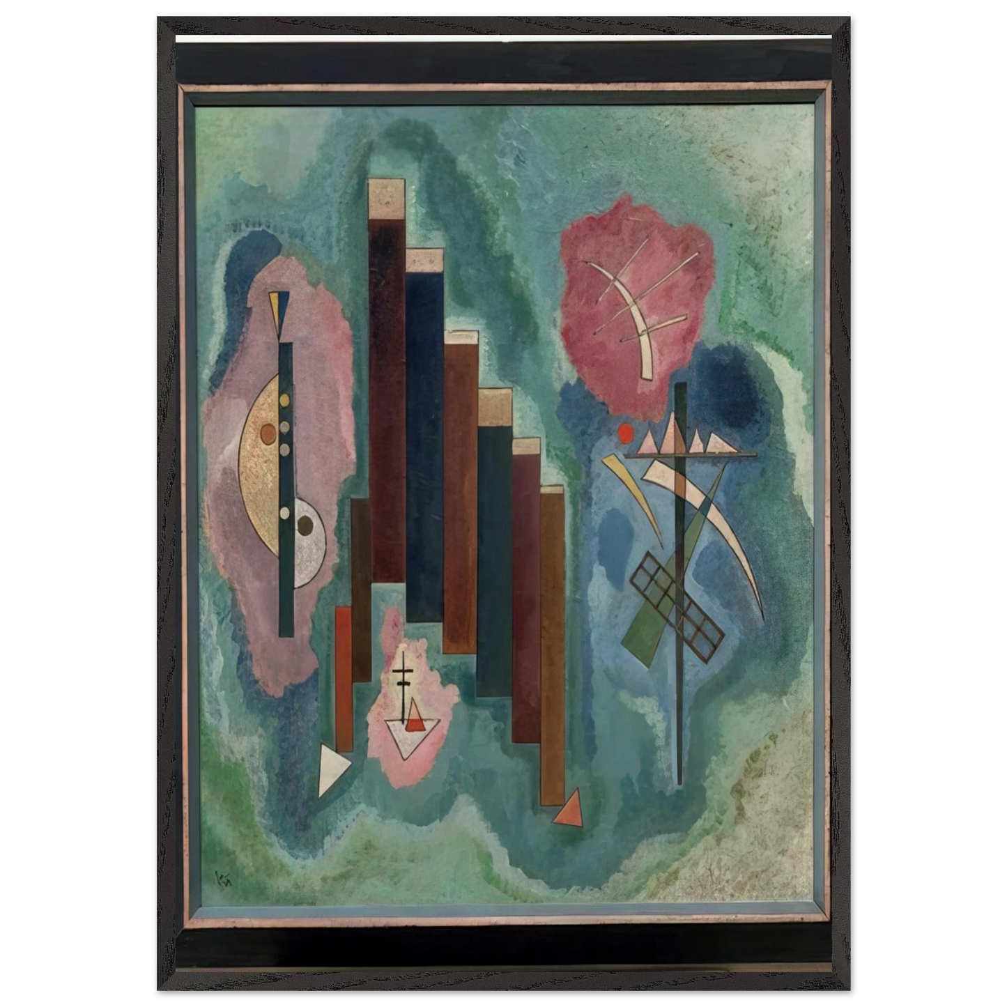DOWNWARDS 1929 - Wassily Kandinsky 70x100 cm / 28x40 inches Framed Art Print – Black Wooden Frame