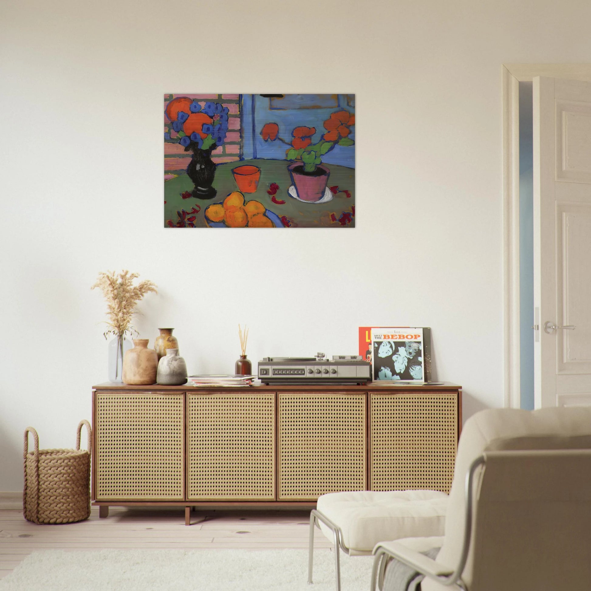 STILL LIFE WITH FLOWERS AND ORANGES 1909 - Alexej von Jawlensky Brushed Aluminum Print - 70x100 cm / 28x40 inches | Alexej von Jawlensky Aluminum Print | Alexej von Jawlensky Prints
