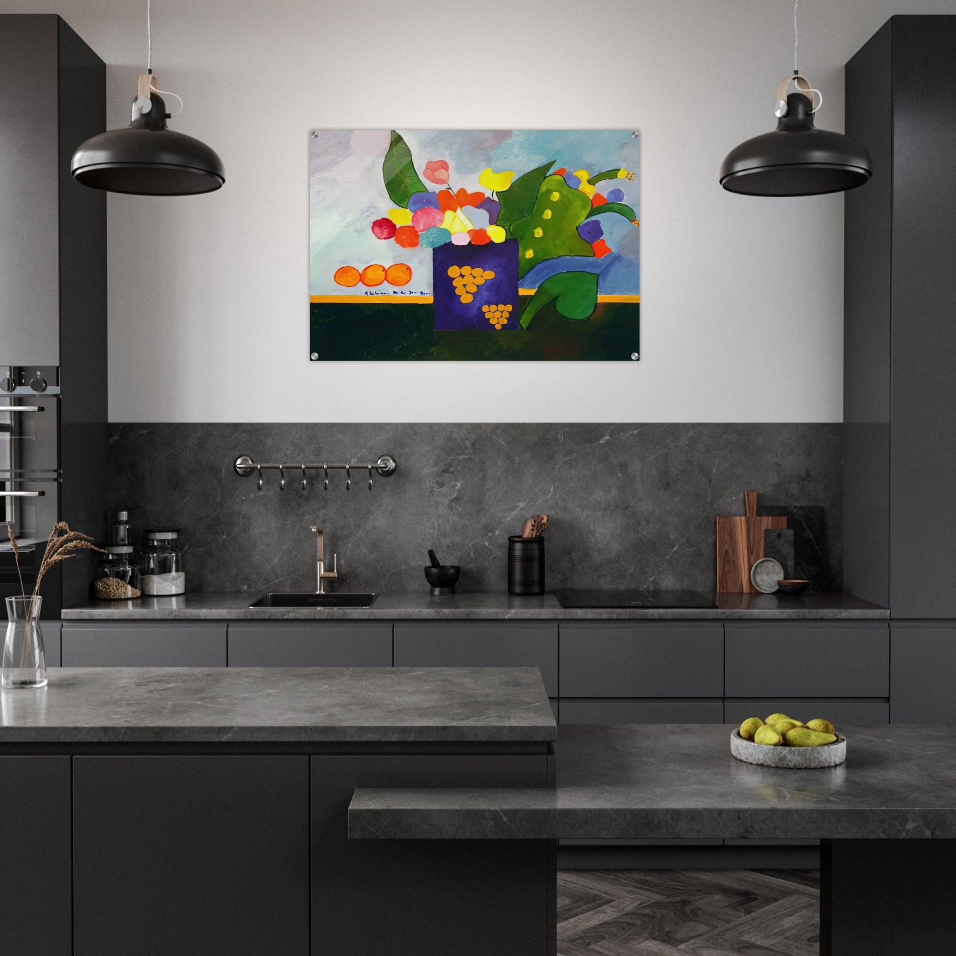 Vase With Flowers and Fruit - 2001 - Aldemir Martins Acrylic Print - 70x100 cm / 28x40″ inches