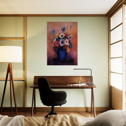 BOUQUET OF FLOWERS IN A BLUE VASE 1 - Odilon Redon Brushed Aluminum Print - 70x100 cm / 28x40 inches | Odilon Redon Aluminum Print | Odilon Redon Prints