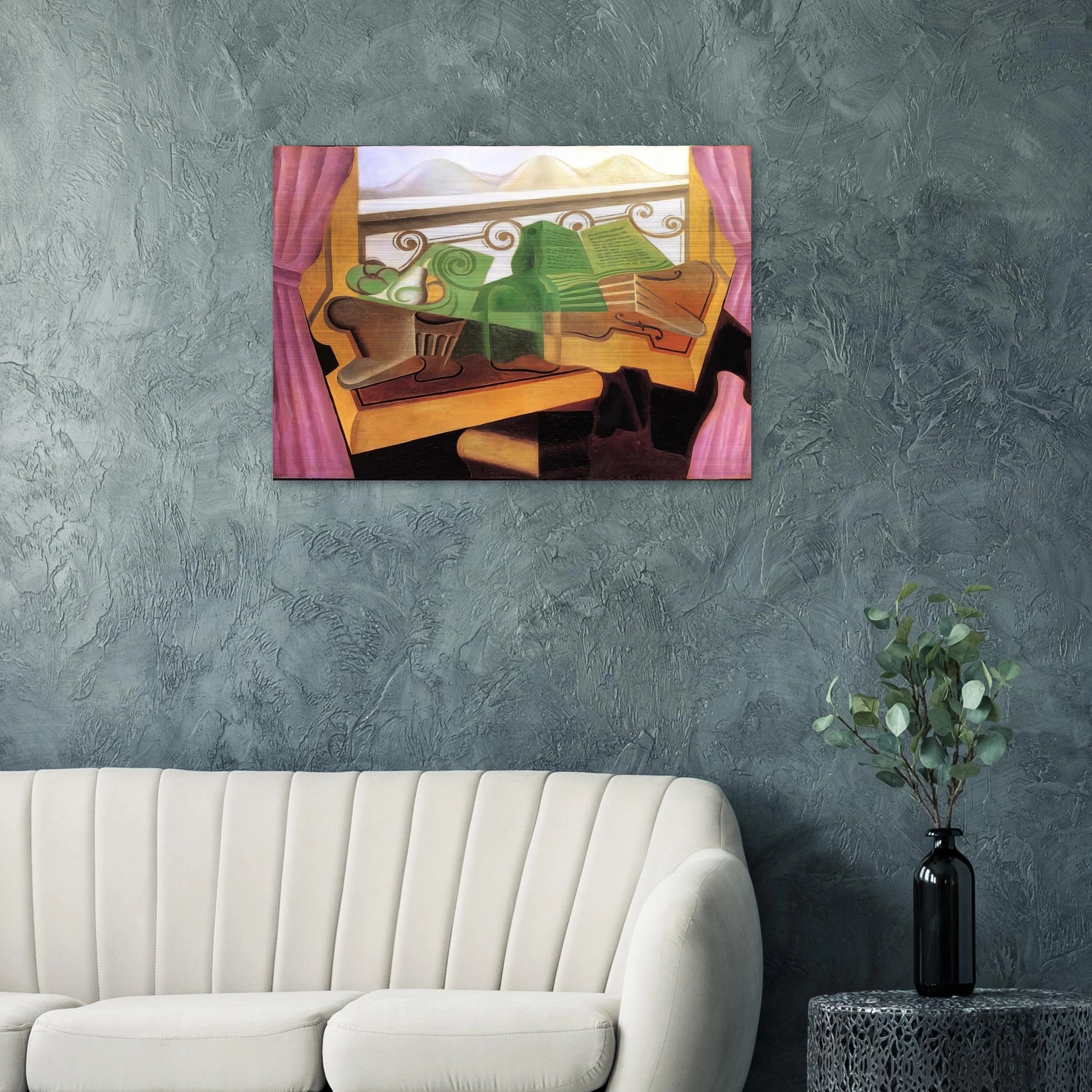 OPEN WINDOW WITH HILLS 1923 - Juan Gris Brushed Aluminum Print - 70x100 cm / 28x40 inches | Juan Gris Aluminum Print | Juan Gris Prints