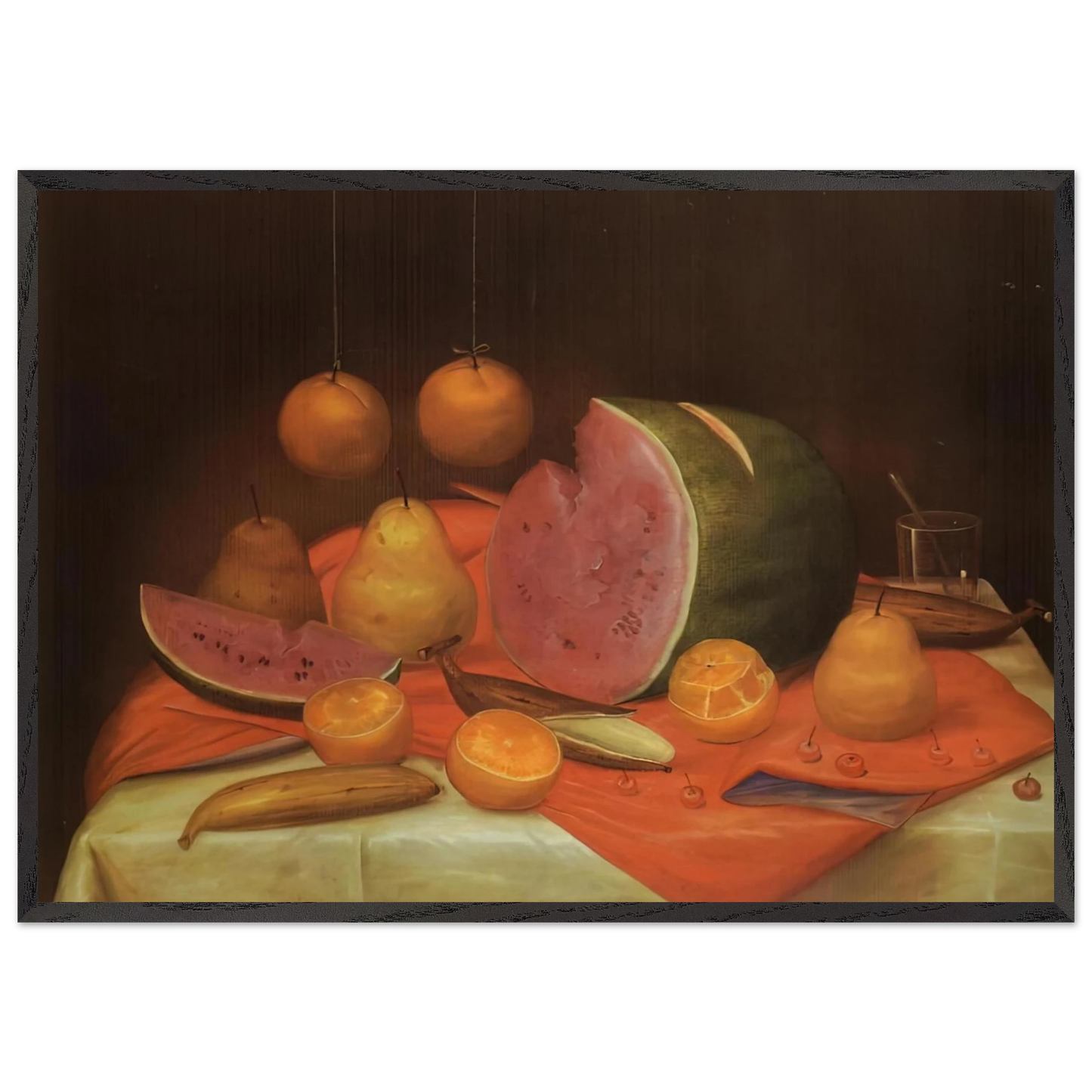 STILL LIFE WITH WATERMELON - Fernando Botero 70x100 cm / 28x40 inches Framed Art Print – Black Wooden Frame