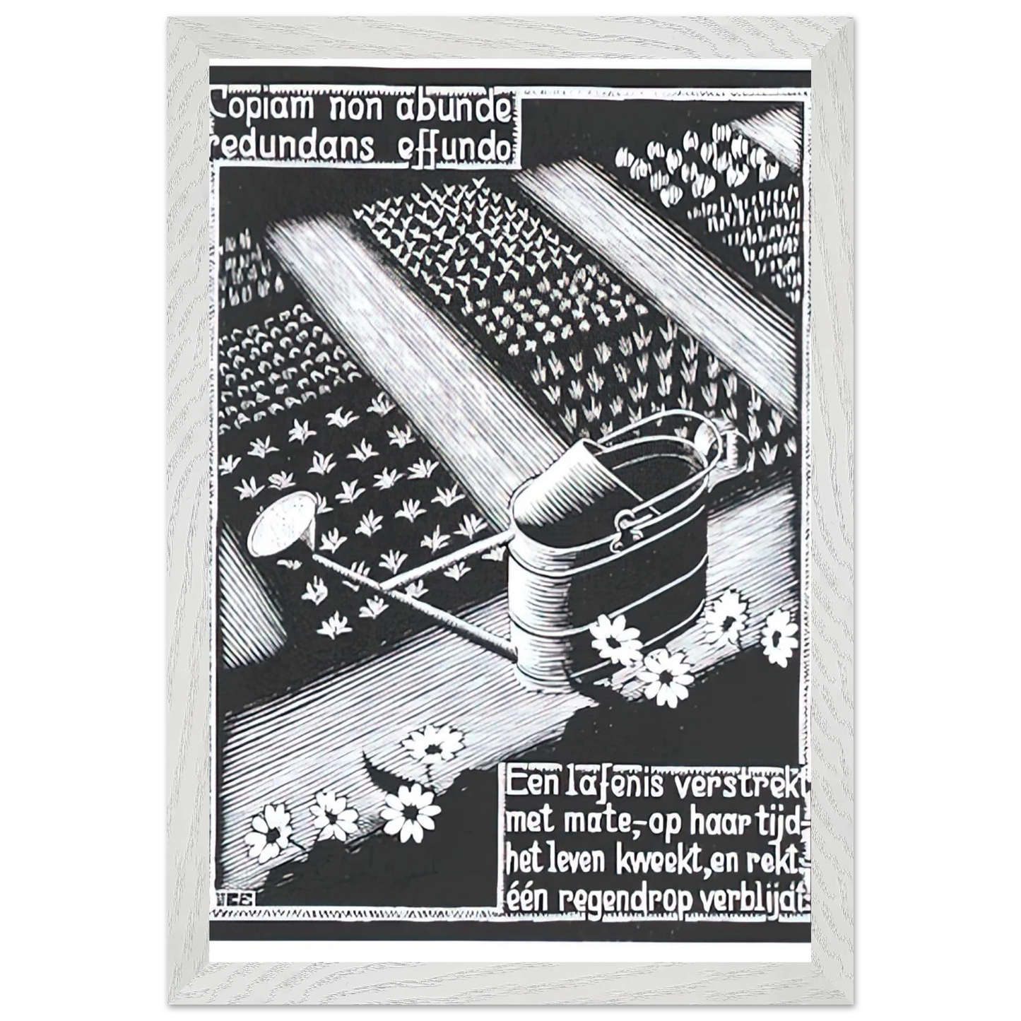 MC Escher - WATERINGCAN Wall Art - 21x29.7 cm / 8x12" - Premium Wooden Framed Poster With Fine Art Paper-canvas - Black frame