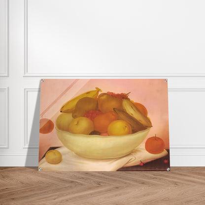 STILL LIFE WITH ORANGE FALLING - Fernando Botero Acrylic Print - 70x100 cm / 28x40″ inches