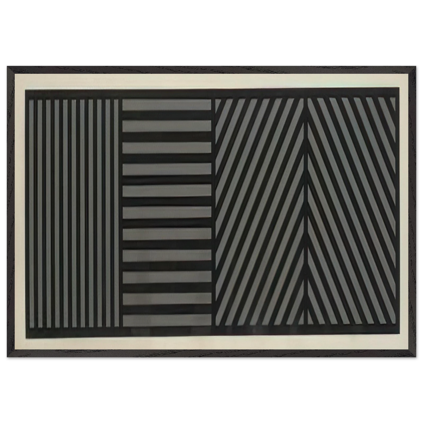 Bands of Lines One Inch Wide in Four Directions in Black and Gray - Sol LeWitt 70x100 cm / 28x40 inches Framed Art Print – Black Wooden Frame