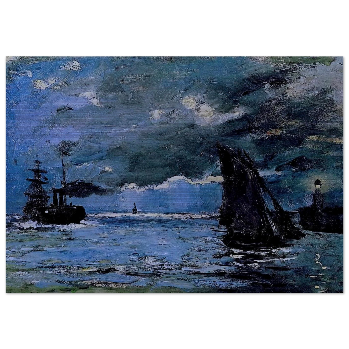 Seascape, Night Effect - claude monet Brushed Aluminum Print - 70x100 cm / 28x40 inches | claude monet Aluminum Print | claude monet Prints