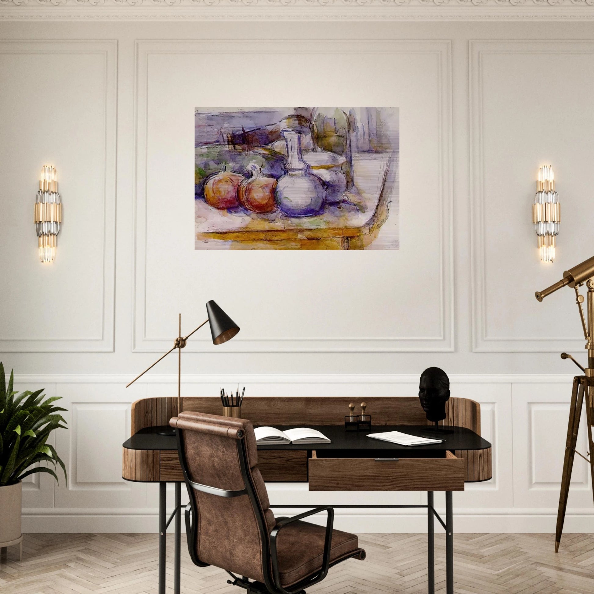 Still Life with Carafe, Sugar Bowl, Bottle, Pommegranates and Watermelon - Paul Cézanne Brushed Aluminum Print - 70x100 cm / 28x40 inches | Paul Cézanne Aluminum Print | Paul Cézanne Prints