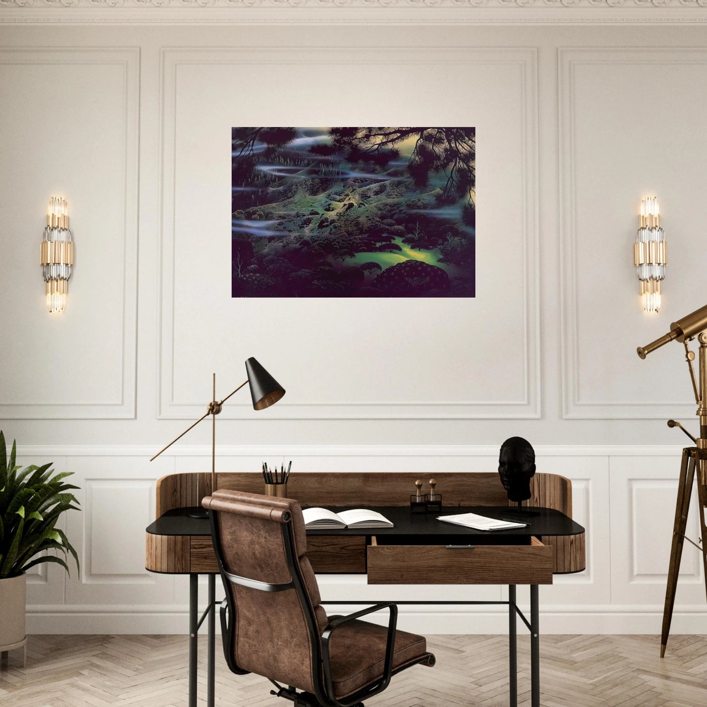 Symphonic Fantasy - Eyvind Earle Brushed Aluminum Print - 70x100 cm / 28x40 inches | Eyvind Earle Aluminum Print | Eyvind Earle Prints