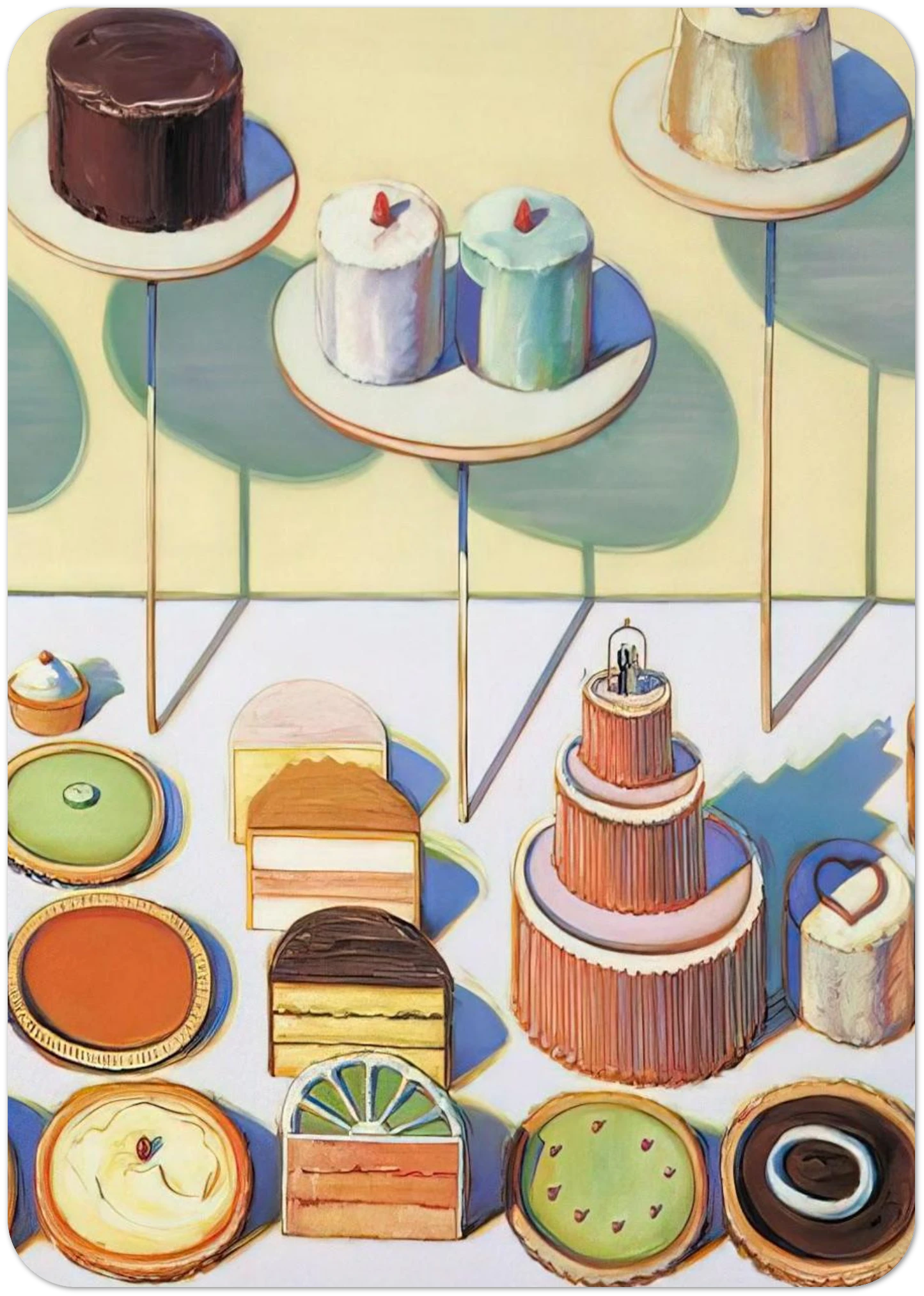 Cakes and Pies - 1995 By Wayne Thiebaud Pack of 10 Post Cards | Wayne Thiebaud Post Cards | A6 (10.5 x 14.8 cm) - 4.1 x 5.8 inches