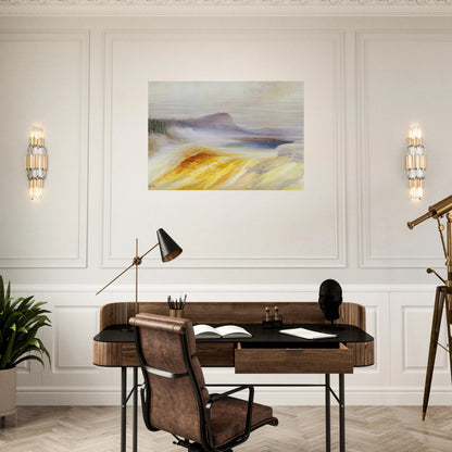 Great Blue Spring of the Lower Geyser Basin - Thomas Moran Brushed Aluminum Print - 70x100 cm / 28x40 inches | Thomas Moran Aluminum Print | Thomas Moran Prints