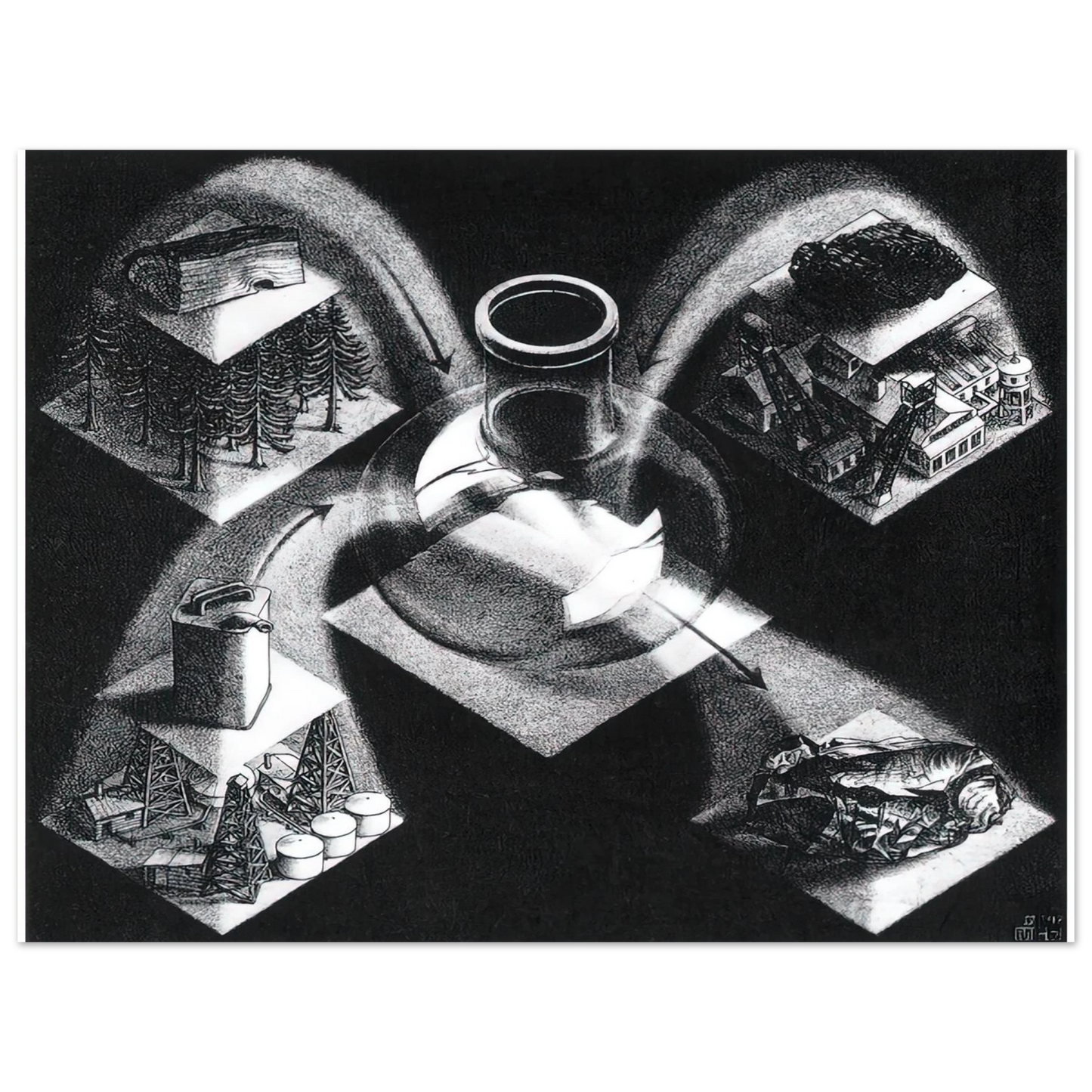 MC Escher - SYNTHESIS Wall Art - 30x40 cm / 12x16 inches - Premium Wooden Framed Poster With Fine Art Paper-canvas - Black frame