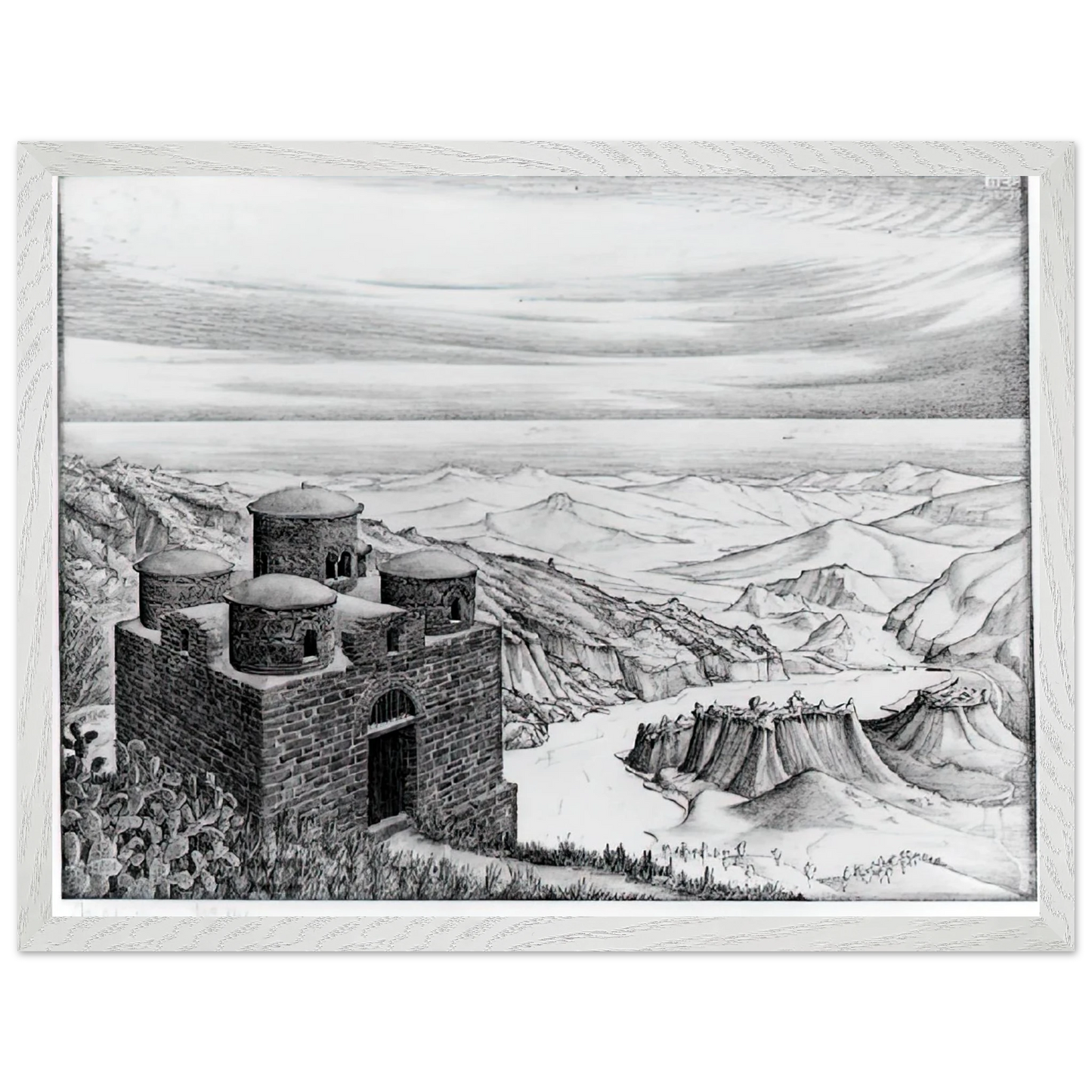 MC Escher - CATTOLICA OF STILO CALABRIA 1930 Wall Art - 30x40 cm / 12x16 inches - Premium Wooden Framed Poster With Fine Art Paper-canvas - White frame