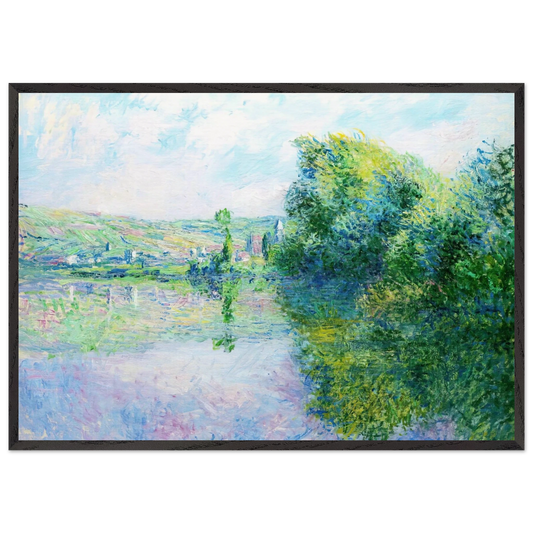 The Siene at Vetheuil - claude monet 70x100 cm / 28x40 inches Framed Art Print – Black Wooden Frame