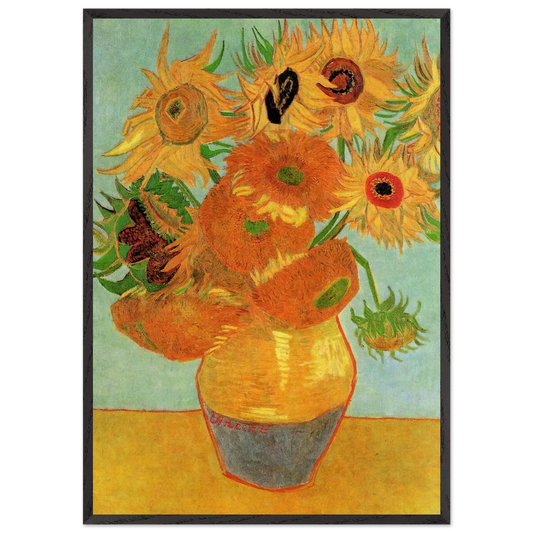 Still Life Vase with Twelve Sunflowers - Vincent van Gogh 70x100 cm / 28x40 inches Framed Art Print – Black Wooden Frame