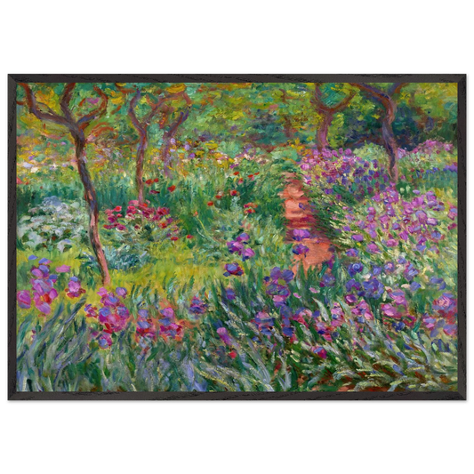 The Iris Garden at Giverny - claude monet 70x100 cm / 28x40 inches Framed Art Print – Black Wooden Frame