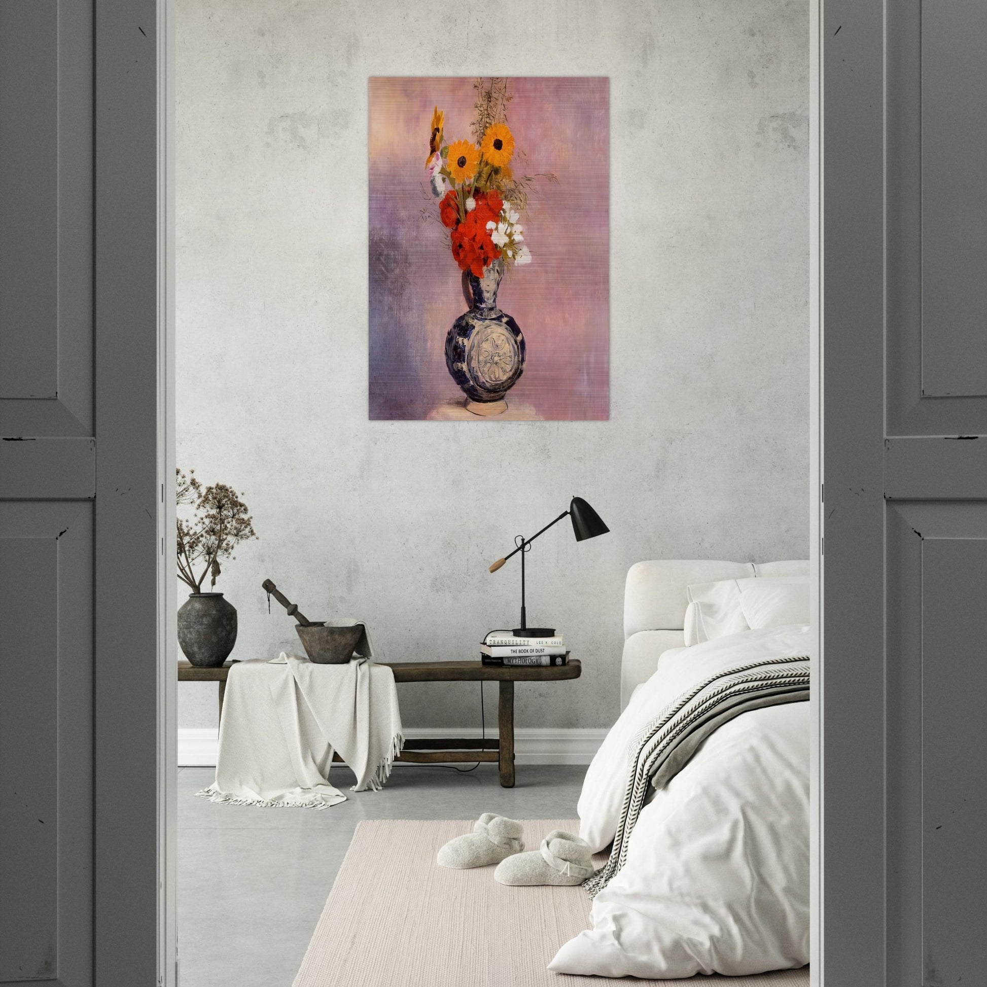 BOUQUET OF FLOWERS IN A BLUE VASE 2 - Odilon Redon Brushed Aluminum Print - 70x100 cm / 28x40 inches | Odilon Redon Aluminum Print | Odilon Redon Prints