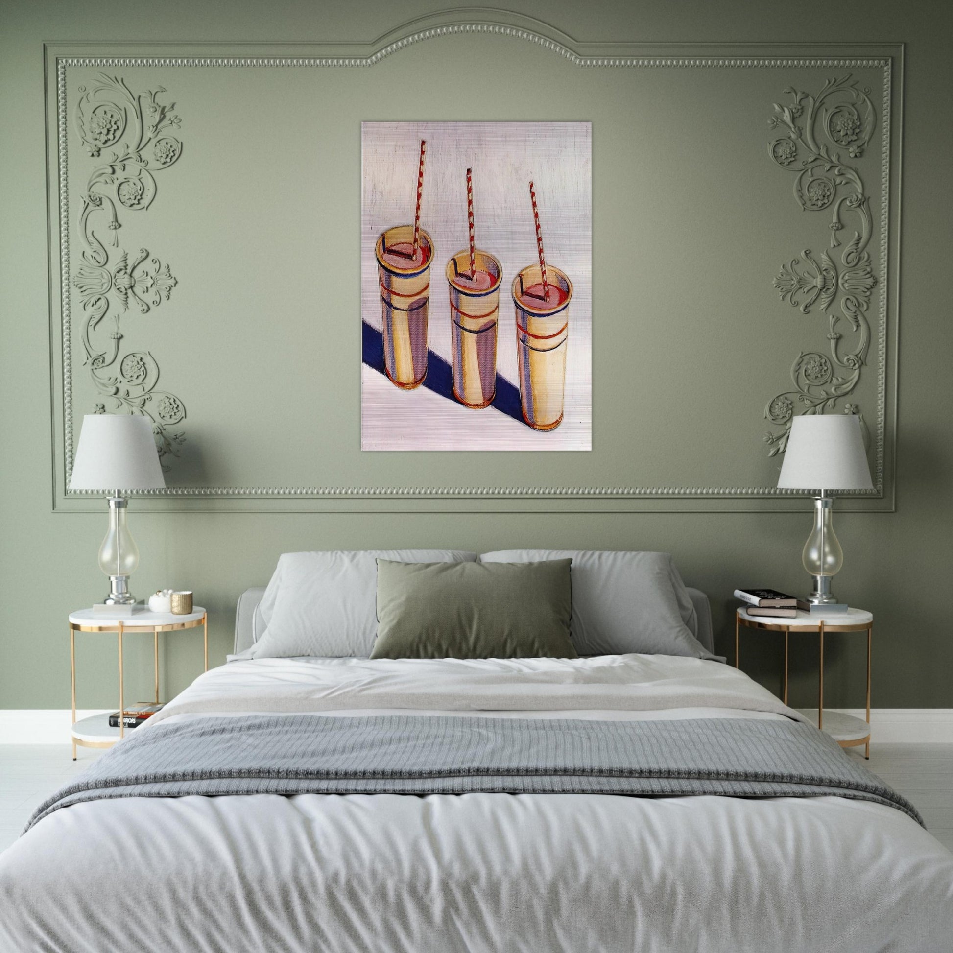 Three Strawberry Shakes - 1964 - Wayne Thiebaud Brushed Aluminum Print - 70x100 cm / 28x40 inches | Wayne Thiebaud Aluminum Print | Wayne Thiebaud Prints