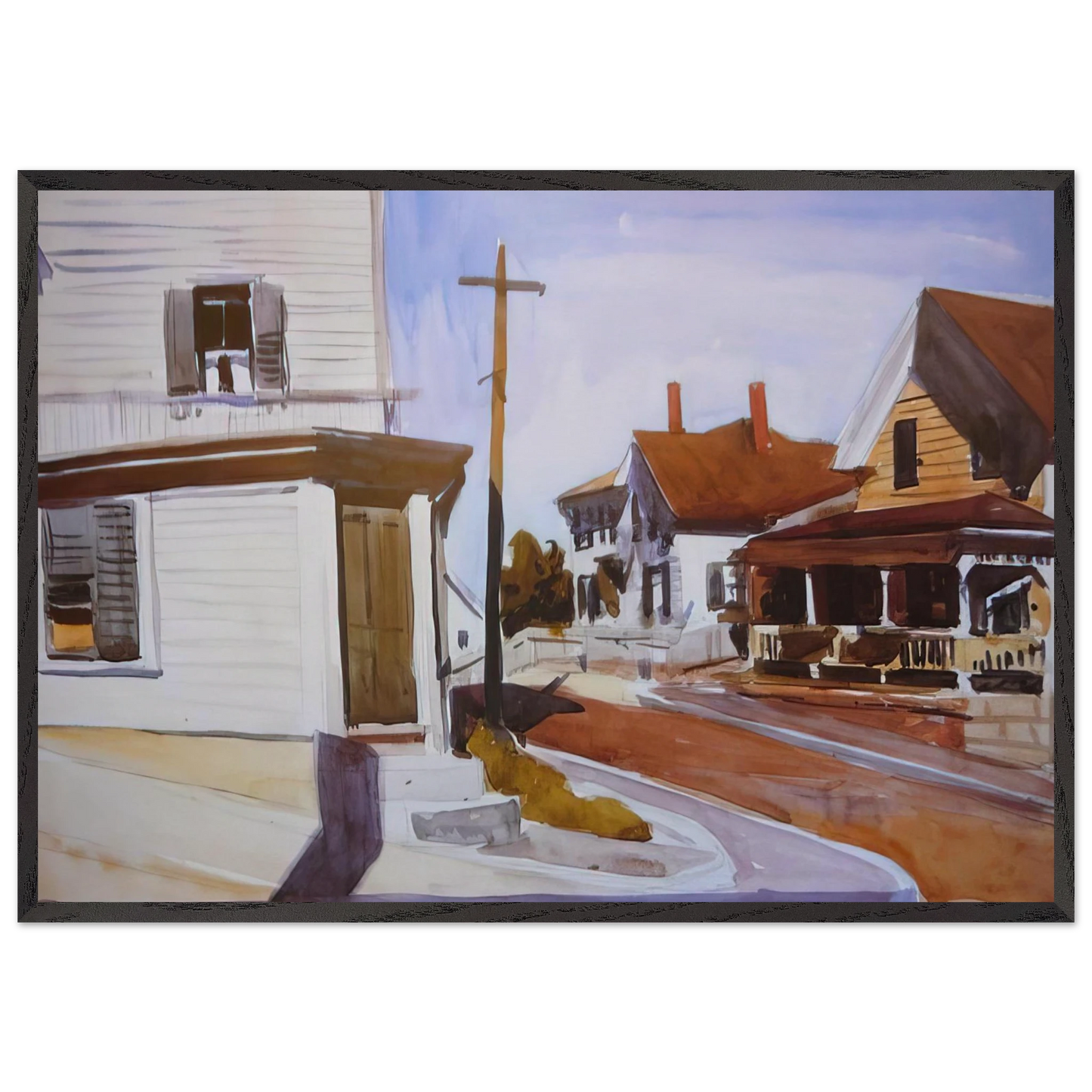 Street Corner - Edward Hopper 70x100 cm / 28x40 inches Framed Art Print – Black Wooden Frame
