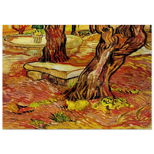 The Stone Bench in the Garden at Saint-Paul Hospital - Vincent van Gogh Brushed Aluminum Print - 70x100 cm / 28x40 inches | Vincent van Gogh Aluminum Print | Vincent van Gogh Prints