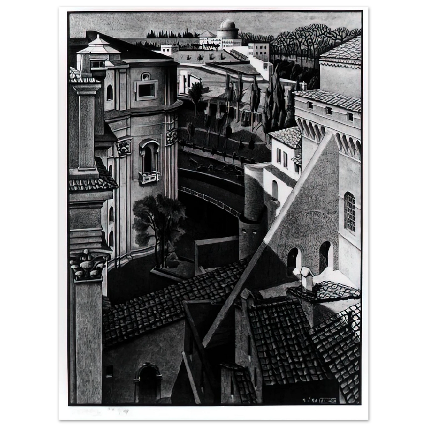 MC Escher - BERWEEN ST PETER AND SISTINE CHAPEL MARCH 1936 1936 Wall Art - 21x29.7 cm / 8x12" - Fine Art Poster-canvas - -
