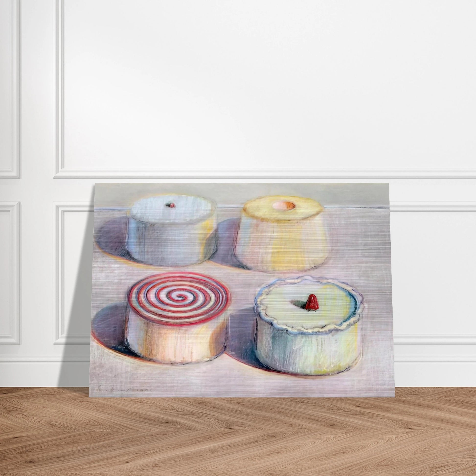 Four Cakes - 1996 - Wayne Thiebaud Brushed Aluminum Print - 70x100 cm / 28x40 inches | Wayne Thiebaud Aluminum Print | Wayne Thiebaud Prints
