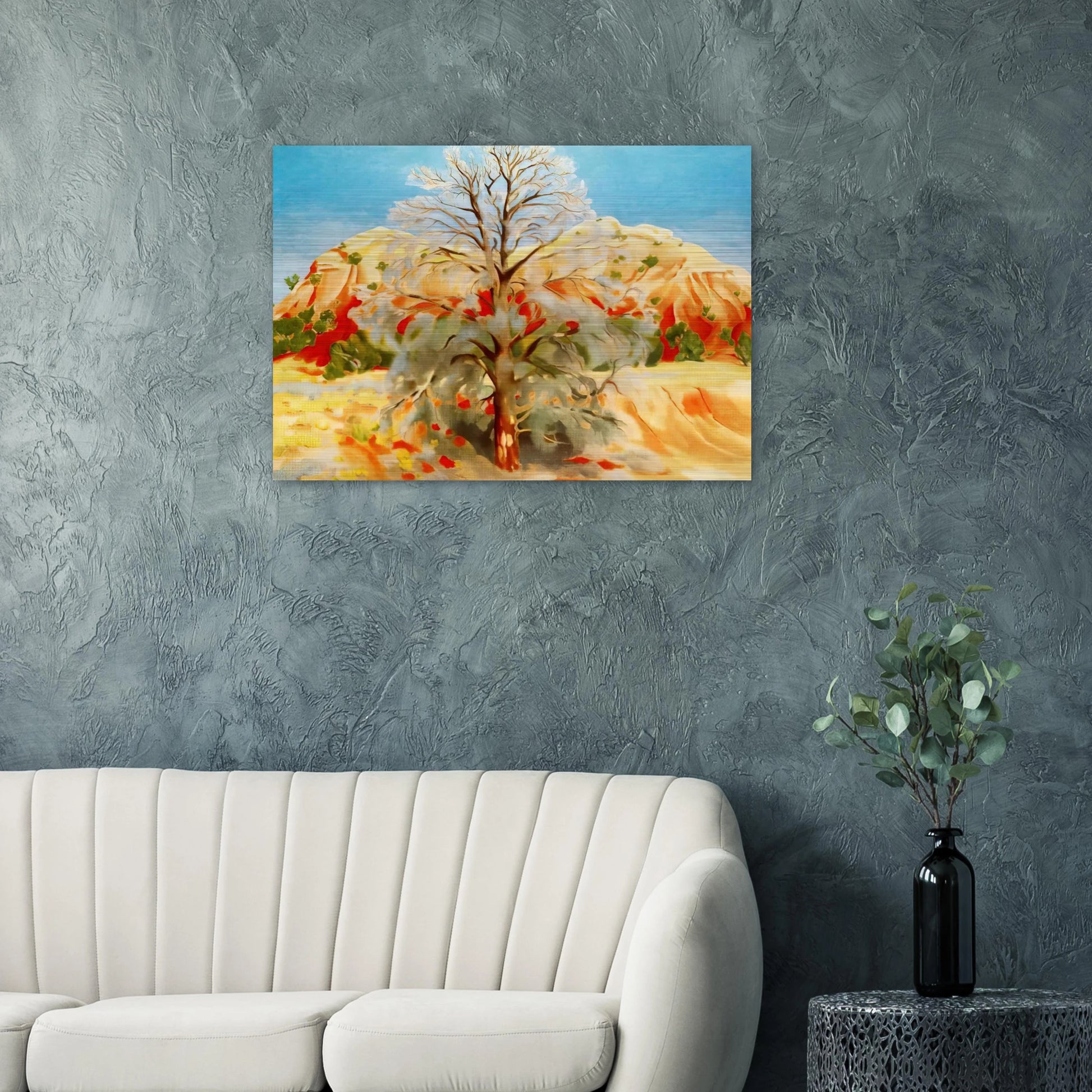Dead Tree with Pink Hill - Georgia O'Keeffe Brushed Aluminum Print - 70x100 cm / 28x40 inches | Georgia O'Keeffe Aluminum Print | Georgia O'Keeffe Prints