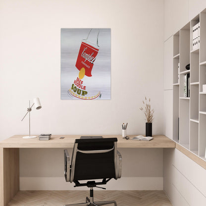 Crushed Campbell's Soup Can  Beef Noodle  - Andy Warhol Brushed Aluminum Print - 70x100 cm / 28x40 inches | Andy Warhol Aluminum Print | Andy Warhol Prints