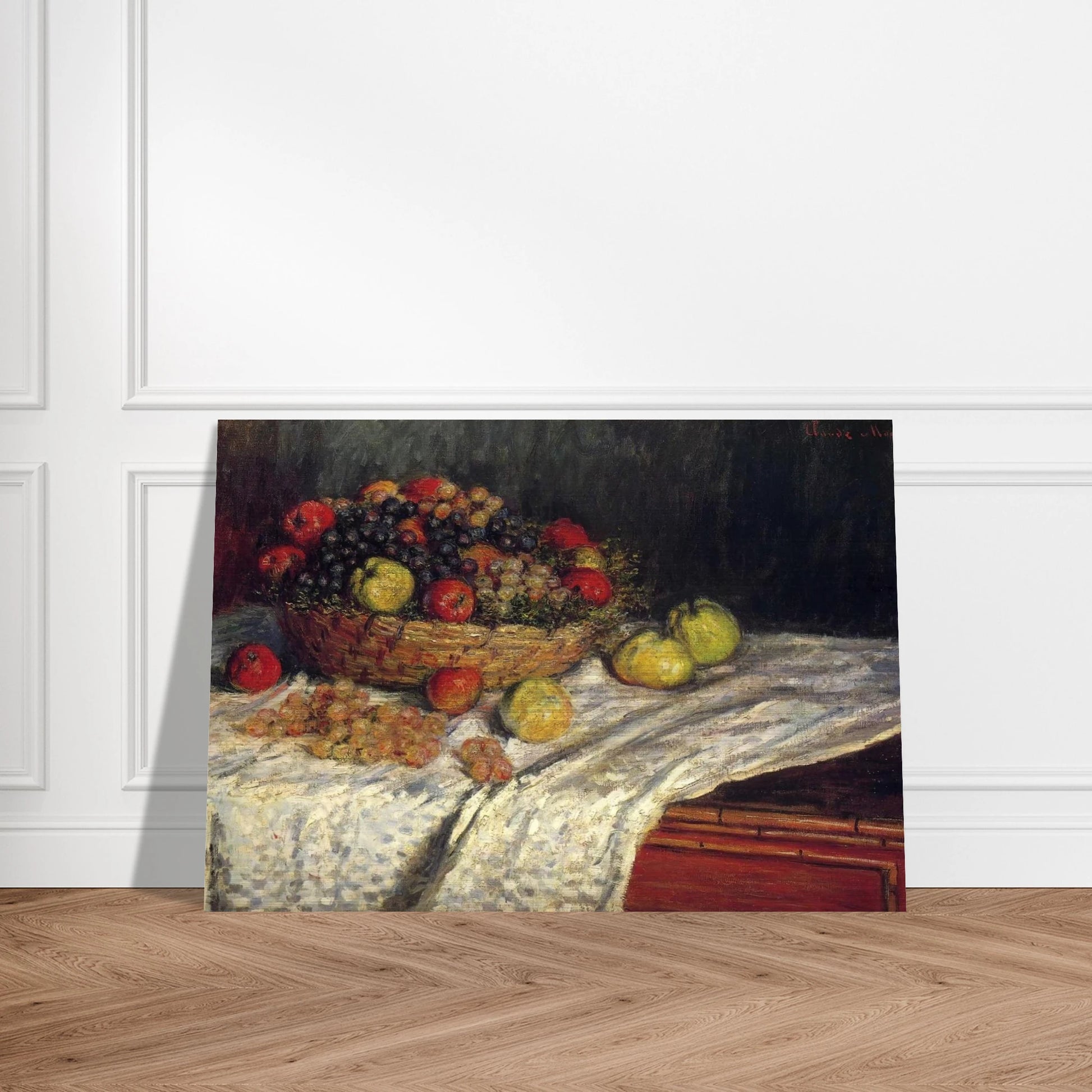 Fruit Basket with Apples and Grapes - claude monet Brushed Aluminum Print - 70x100 cm / 28x40 inches | claude monet Aluminum Print | claude monet Prints