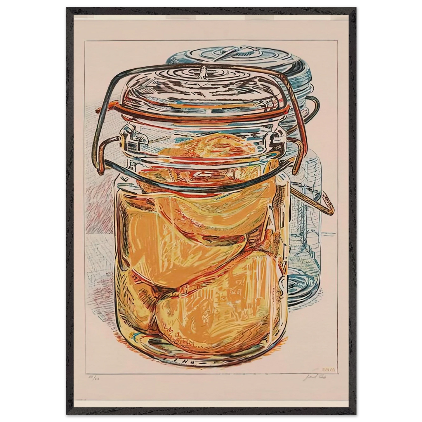 PRESERVED PEACHES 1975 - Janet Fish 70x100 cm / 28x40 inches Framed Art Print – Black Wooden Frame