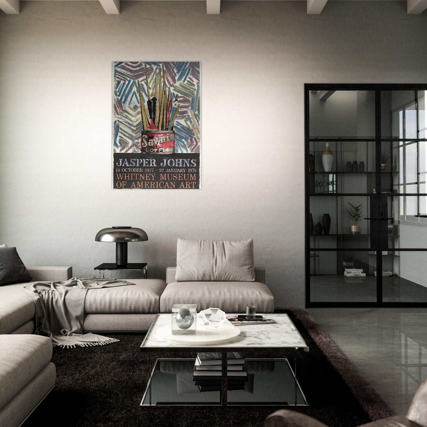 SAVARIN WHITNEY MUSEUM POSTER - Jasper Johns Brushed Aluminum Print - 70x100 cm / 28x40 inches | Jasper Johns Aluminum Print | Jasper Johns Prints
